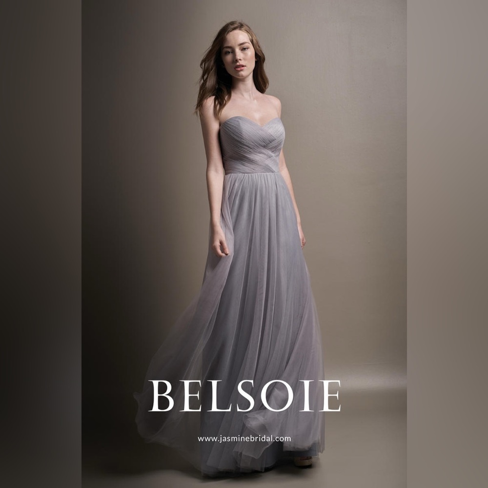 BELSOIE BRIDESMAIDS BY JASMINE L194003 worn once, strapless grey tulle dress